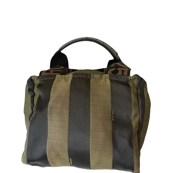 Fendi Roma Pequin Striped Brown Canvas Mini Bag - Picture 10 of 10